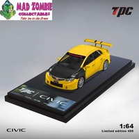 TPC 1/64 Scale - Honda Civic Widebody Yellow with Carbon Bonnet (Limited to 499 Pieces World Wide)