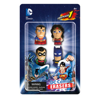 DC Erasers 4 Pack Set - Supergirl, Hawk Man, Harley Quinn, and Nightwing