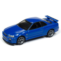 Johnny Lightning 1:64 Scale Classic Gold - 1999 Nissan Skyline GT-R (BNR-34) Bayside Blue Metallic