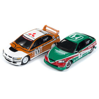 Johnny Lightning 1:64 Scale 2004 Mitsubishi Evolution Rally #13 "Ralliart" and 2000 Honda Civic Rally #7 "Lonestar" 2 piece Set