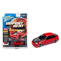 Johnny Lightning 1:64 Scale Street Freaks MiJo Exclusive - Import Heat 1998 Honda Civic Custom Red with Carbon Hood