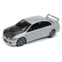 Johnny Lightning 1:64 Scale Classic Gold Collections Release 4 Set B 2004 Mitsubishi Lancer Evolution Apex Silver Metallic with Carbon Hood