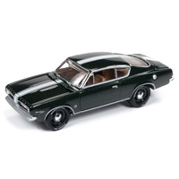 Johnny Lightning 1:64 Scale Classic Gold Collections Release 4 Set B 1967 Plymouth Barracuda Dark Green Metallic with White Stripe