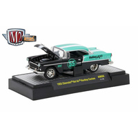 M2 Machines Auto-Mods 1:64 Scale 1955 Chevrolet Bel Air Hardtop Custom - Pearl Aqua with Gloss Black R6