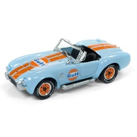 Johnny Lightning 1:64 Scale 1965 Shelby Cobra 427 (Coffee and Cars) (Gulf) Light Blue Body with Orange Stripes