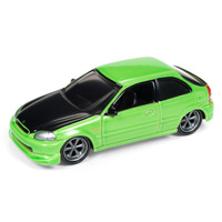 Johnny Lightning 1:64 Scale Street Freaks - 1996 Honda Civic Hatchback “Import Heat” Metallic Yellow/Green