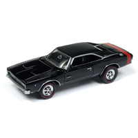Johnny Lightning 1:64 Scale 1968 Dodge Charger "Class of '68" Gloss Black Body wth Flat Black Roof and Red Rear Stripes