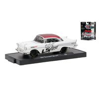 M2 Machines Auto-Drivers 1:64 Scale 1957 Chevrolet Bel Air "HOLLEY" Simi Gloss White Body with Satin Red Top R48