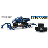 Greenlight 1:64 Scale 1974 Ford F-250 Monster Truck Bigfoot #1 "The Original Monster Truck" on Gooseneck Trailer with Regular & Replacement 66" tires