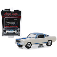 Greenlight 1:64 Scale 1966 Ford Mustang Shelby GT350 Prototype #001 (Lot #1406) White with Light Blue Top and Blue Stripes “Barrett Jackson “Scottsdal