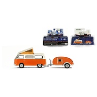 Greenlight Hitch & Tow Club V-Dub 1972 Volkswagen Type 2 Camper and Teardrop Trailer 1:64 Scale Die-Cast Metal Vehicle