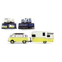 Greenlight Hitch & Tow Club V-Dub Volkswagen Samba Bus and Shasta Airflyte 1:64 Scale Die-Cast Metal Vehicle