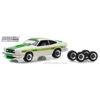 Greenlight 1:64 Scale 1978 Ford Mustang II Cobra II with Spare Tires (White with Green Billboard Stripes)