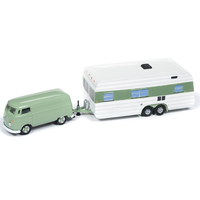 Johnny Lightning Tow & Go Version A 1:64 Scale Diecast 1965 Volkswagen Transporter (Birch Green) with mobile home trailer