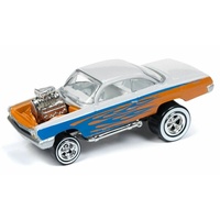 Johnny Lightning 1:64 Scale Street Freaks - 1962 Chevrolet Bel Air Bubbletop "Zingers" Metallic Orange and Pearl White with Blue Flames