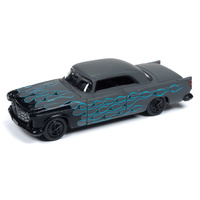 Johnny Lightning 1:64 Scale Street Freaks - 1955 Chrysler 300C "Black with Flames" Dark Primer Gray with Black and Teal Flames