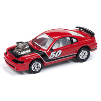 Johnny Lightning 1:64 Scale Street Freaks - 1994 Ford Mustang #50 "Spoilers" Euro Red with Black Stripe