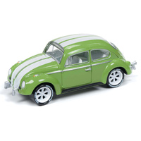 Johnny Lightning 1:64 Scale Classic Gold - 1966 Volkswagen Beetle Hippy Green with White Stripes