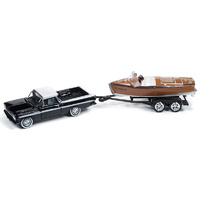 Johnny Lightning 1:64 Scale HULLS & HAULERS - 1959 Chevy El Camino with Wooden Barrelback Boat
