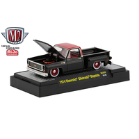 M2 Machines 1:64 Auto-Trucks - 1974 Chevrolet Silverado Stepside (Black with Red Top) - MiJo Exclusives