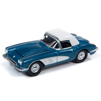Johnny Lightning 1:64 Muscle Cars USA 2019 Release 3 Version B - 1958 Chevy Corvette Convertible (Green with White Top)