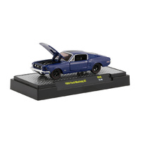 M2 Machines 1:64 Auto-Shows Release 56 - 1968 Ford Mustang GT in Kona Blue Metallic with Semi-Gloss Black Stripe
