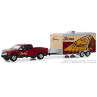 Greenlight 1:64 Scale Hitch & Tow Series 18 - Indian Motorcycle - 2017 Ford F-150 with Indian Motorcycle Enclosed Car Hauler