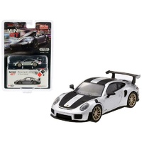 True Scale Miniatures Mini GT MiJo Exclusive - Porsche 911 GT2 RS Weissach Package GT Silver Metallic with Carbon Stripes Ltd Ed to 3,600 pieces