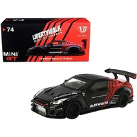 True Scale Miniatures Mini GT - Nissan GT-R (R35) Type 2 RHD LB Works "LibertyWalk" with Rear Wing Ver 3 Black and Red "ADVAN" Japan Exclusive