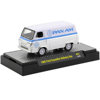 M2 Machines 1:64 Auto-Thentics Release 57 - 1965 Ford Econoline Delivery Van Silver and Bright White with Light Blue Stripe "Pan Am".