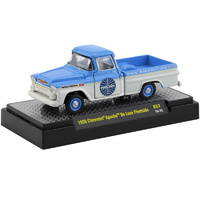 M2 Machines 1:64 Auto-Thentics Release 57 - 1959 Chevrolet Apache De Luxe Fleetside Pickup Truck Light Blue and Bombay Ivory "Pan American"
