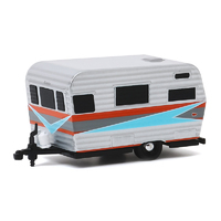 Greenlight 1:64 Hitched Homes Series 8 - 1959 Siesta Travel Trailer in Silver with Orange, Grey and Blue Stripes