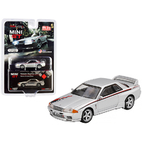 MiJo Exclusive True Scale Miniatures Mini GT 1:64 - Nissan Skyline GT-R (R32) Nismo S-Tune RHD Silver with Red and Black Graphics 1200 pcs