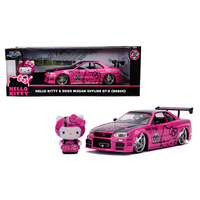 Hello Kitty - Jada 1:24 Scale Hollywood Rides - Hello Kitty & 2002 Nissan Skyline GT-R (BNR34)(Pink)