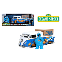 Sesame Street - Jada 1:24 Window Box - Cookie Monster & 1962 Volkswagen Bus - White/Blue - with Try-Me feature