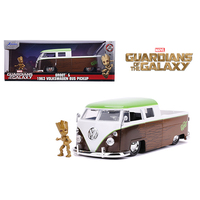 Marvel Guardians of the Galaxy - Jada Hollywood Rides 1:24 Window Box - Groot & 1963 Volkswagen Bus Pickup (Green/White/Brown)