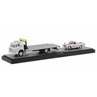M2 Machines 1:64 Auto-Haulers Coca-Cola Release TW02 - 1957 Mack Model N Rollback Truck with 1978 Datsun 620 Pickup