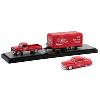 M2 Machines 1:64 Auto-Haulers Coca-Cola Release TW02 -1969 Ford F-250 Ranger Truck with Trailer and 1949 Mercury Custom