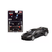 MiJo Exclusive True Scale Miniatures Mini GT - 2020 Chevrolet Corvette Stingray C8 Black with Midnight Gray Stripe Limited Edition to 3000 pieces