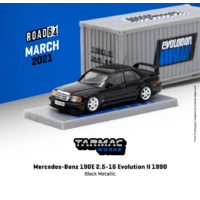 Tarmac Works 1:64 Scale - Hobby 64 - Mercedes Benz 190E Evolution II - Black Metallic with Container