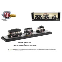 M2 Machines Auto Haulers 1:64 Scale Release 41 - 1959 VW Double Cab Truck USA Model & 1960 VW Delivery Van Maui & Sons (White/Black)
