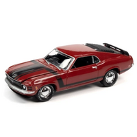 Johnny Lightning 1:64 Muscle Cars USA 2020 Release 24 1970 Ford Mustang Boss 302 (Candy Apple Red w/BOSS 302 Black Side Stripes & Hood Stripes)