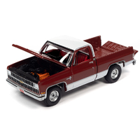 Auto World Premium 1/64 Scale - 1981 Chevrolet Silverado 10 Fleetside Pickup Truck Carmine Red and White with Red Interior