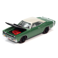 Johnny Lightning 1:64 Muscle Cars USA 2021 Release 1 Version A - 1969 1/2 Dodge Coronet Super Bee Bright Green Metallic with Black Hood and White Top