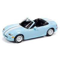 Johnny Lightning 1:64 Scale Street Freaks 2020 Release 4 Version A - 1999 Mazda MX-5 Miata Convertible Light Blue with White Stripes "Import Heat"