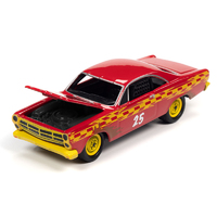 Johnny Lightning 1:64 Scale Street Freaks 2020 Release 4 Version A - 1967 Ford Fairlane Stock Car #25 Gloss Red and Yellow (Dirty Version) "Demolition