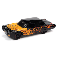 Johnny Lightning 1:64 Scale Street Freaks 2020 Release 4 Version A - 1966 Chrysler Imperial Crown Custom Gloss Black with Orange Flames "Black With Fl