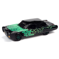 Johnny Lightning 1:64 Scale Street Freaks 2020 Release 4 Version B - 1966 Chrysler Imperial Crown Custom Gloss Black with Green Flames "Black With Fla