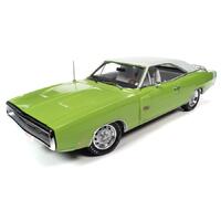 Auto World 1:18 Scale - American Muscle 30th Anniversary Dodge Charger R/T Green with White Top - Hemmings Muscle Machines