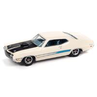 Johnny Lightning - Muscle Cars USA 2021 Release 2B - 1971 Ford Torino Cobra (Wimbledon White w/Blue & White Side Laser Stripe)
